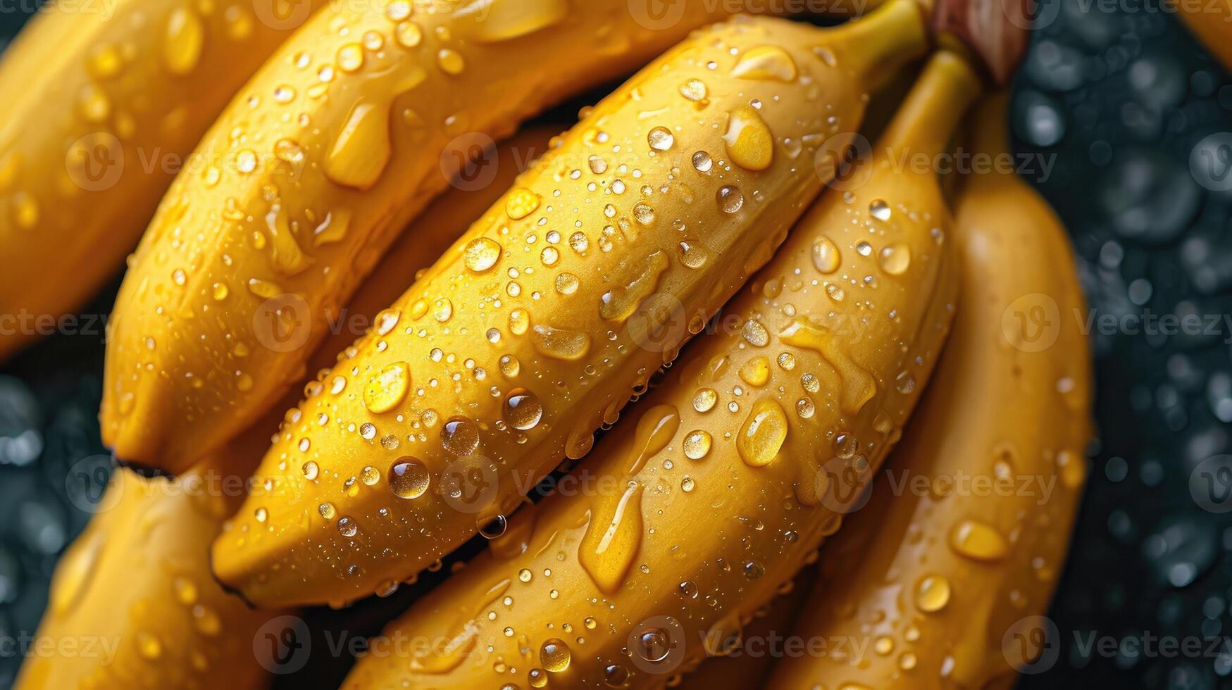 AI generated Fresh banana fruit close up with water droplets. photo