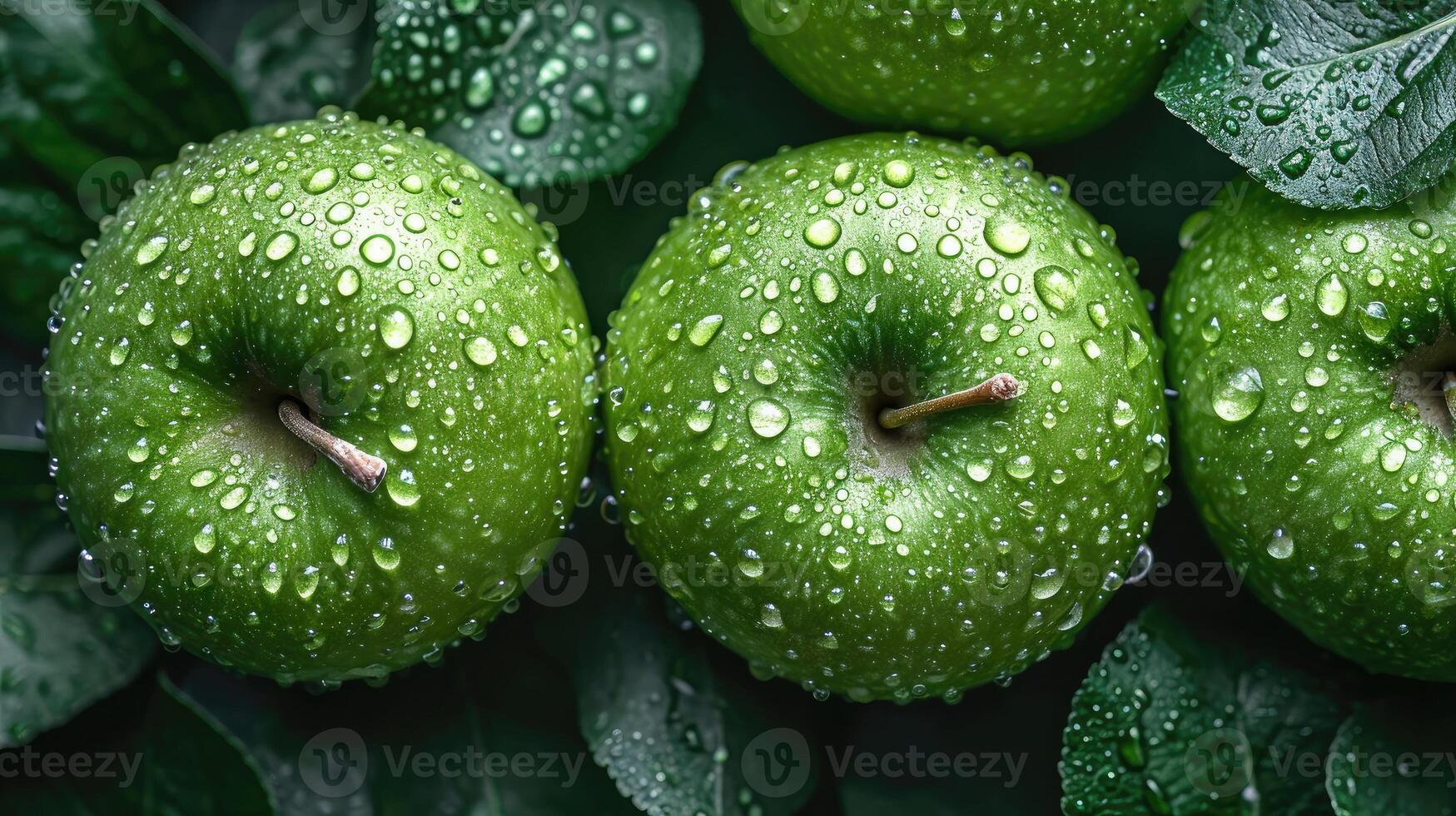 AI generated Green apple fruit background with a feel of freshness. photo