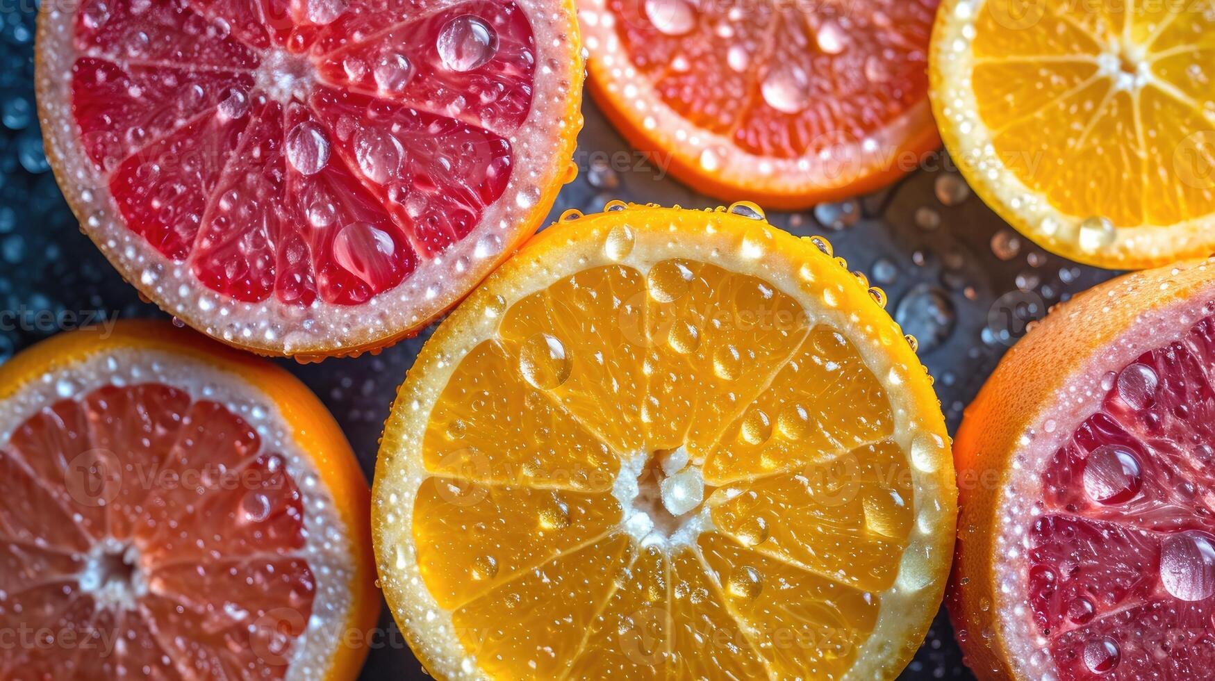 AI generated Pile of fresh citrus slices background. photo