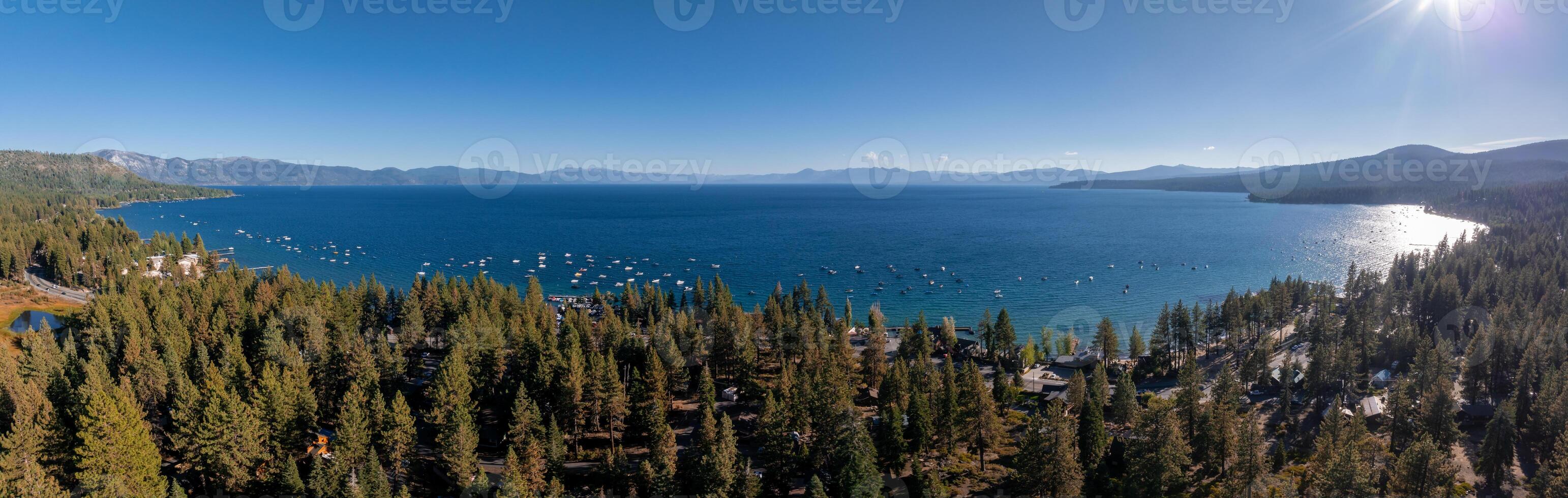Beautiful aerial view of the Tahoe lake from above in California, USA. photo