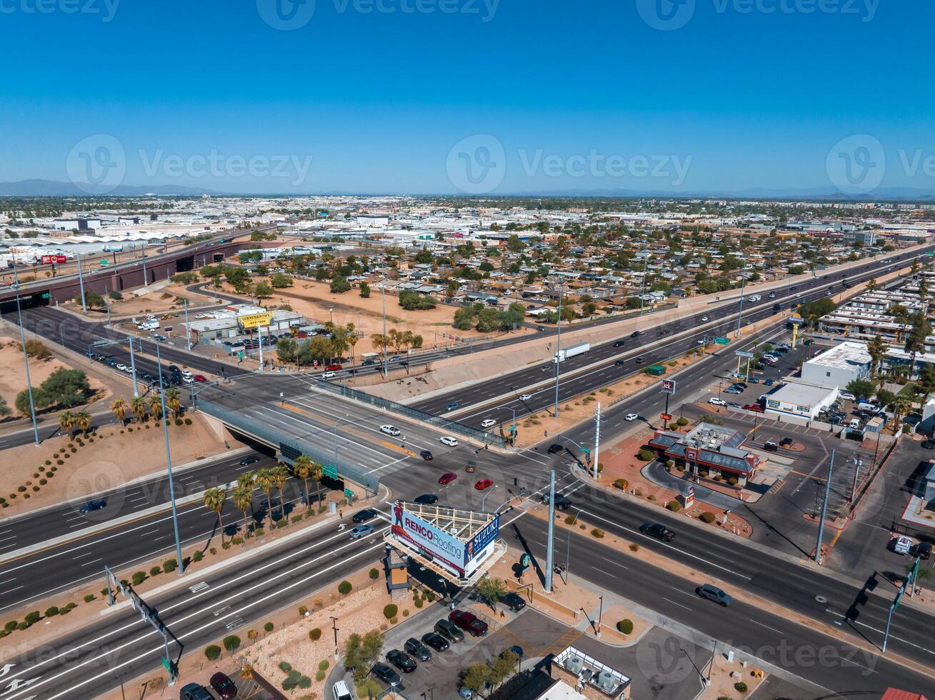 Aerial view of the highway and crossroads intersections in Phoenix, USA. photo