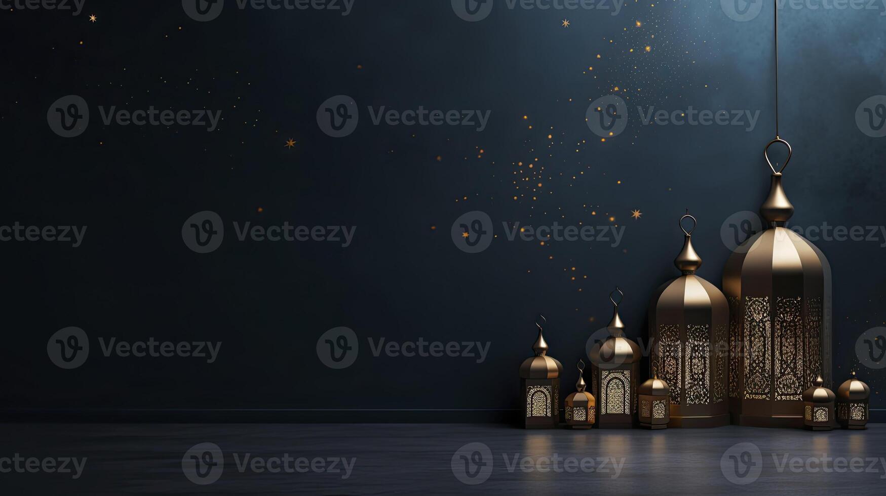 AI generated Ramadan background, free space, Art Deco, dark blue background photo