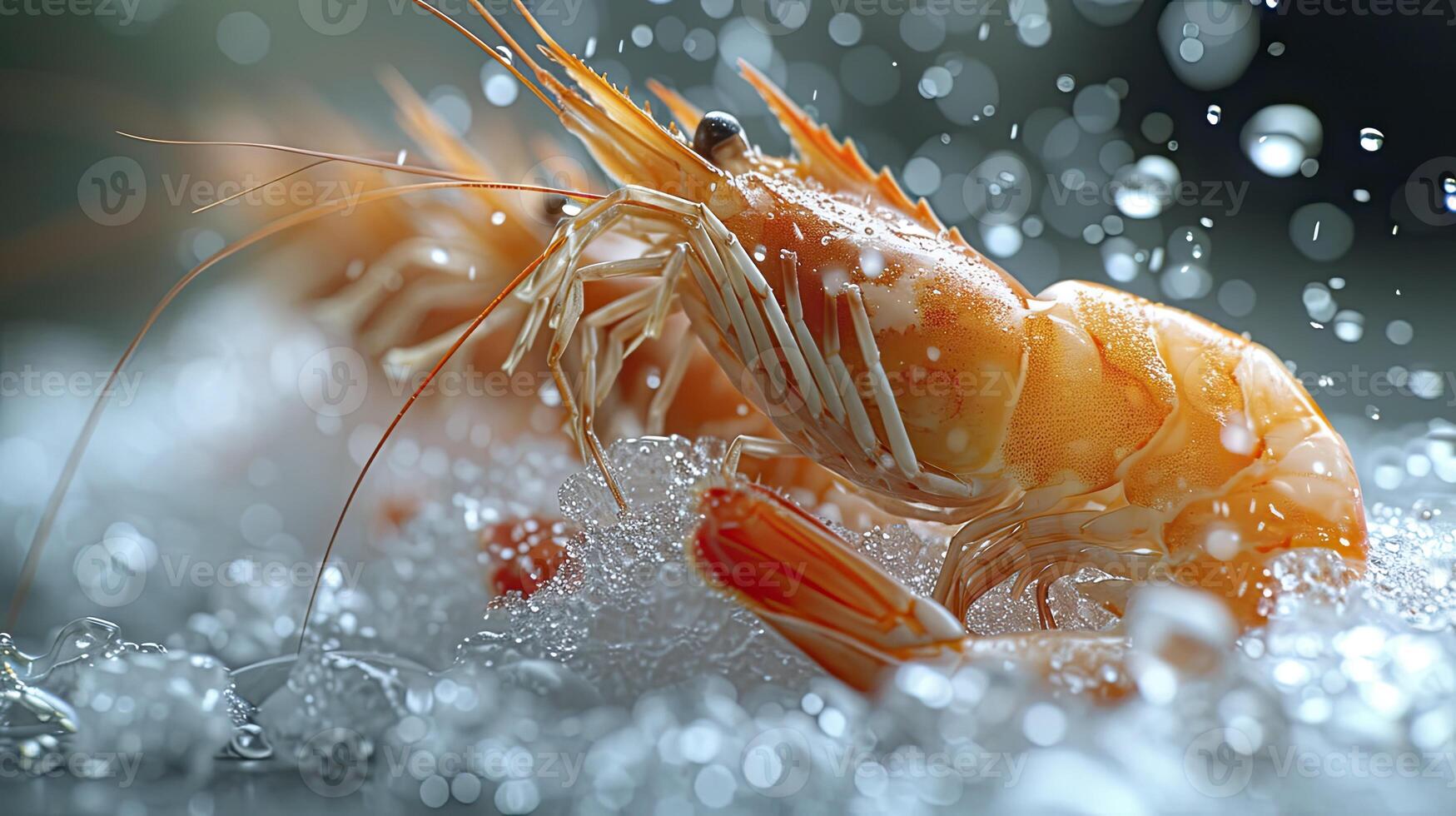 ai generado suculento congelado camarón. el frescura de el camarón cerca arriba vista. Mariscos fotografía. foto