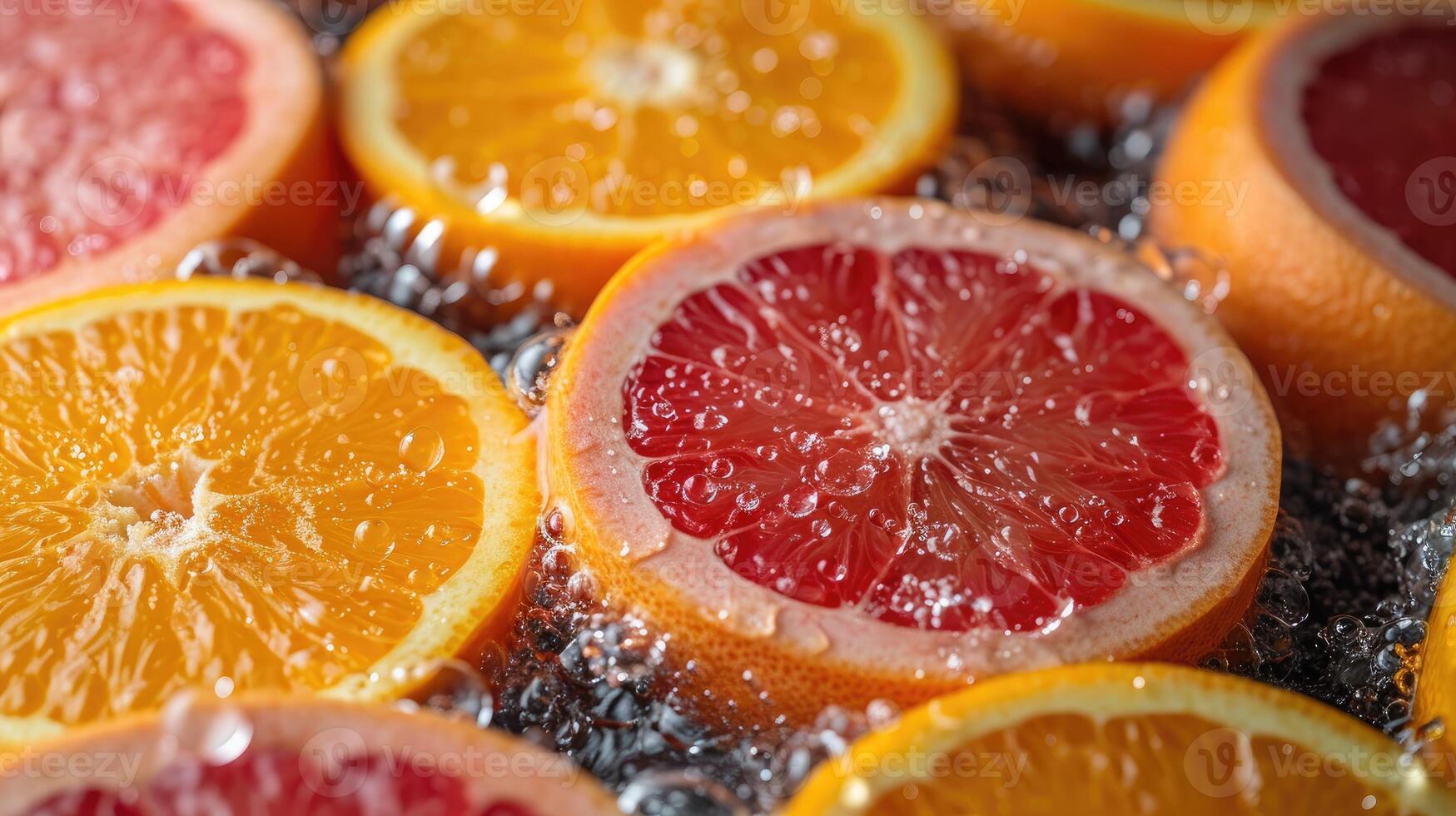 AI generated Pile of fresh citrus slices background. photo