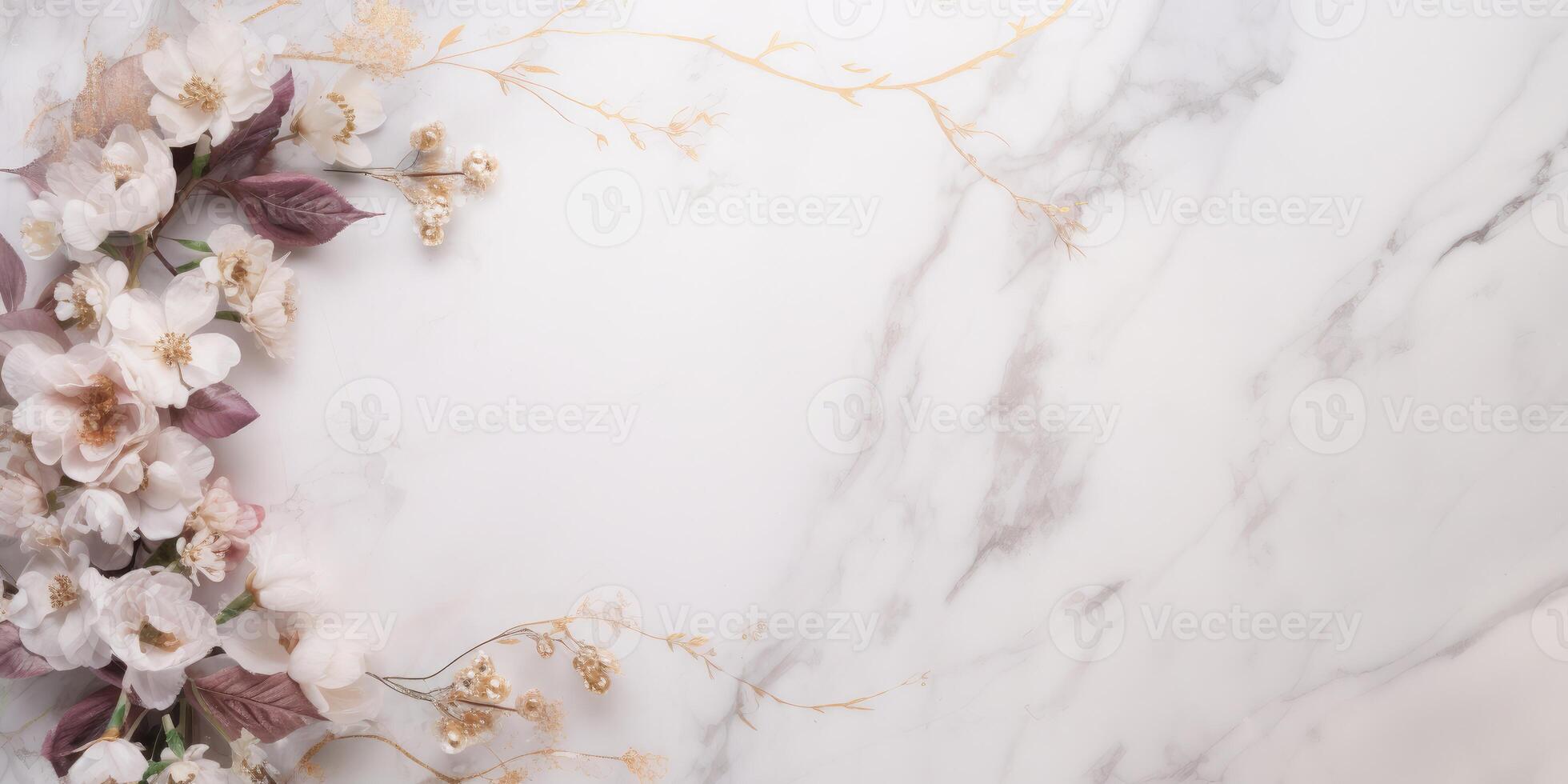 AI generated marble background with flower frame photo