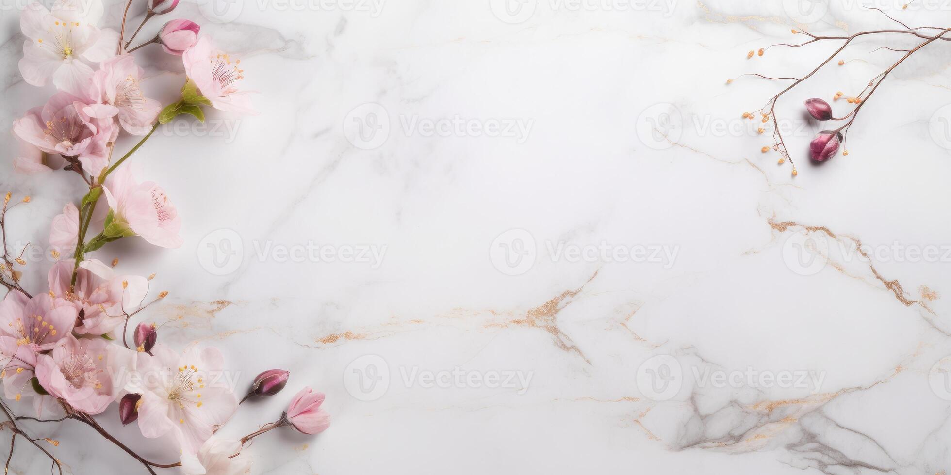 AI generated marble background with flower frame photo