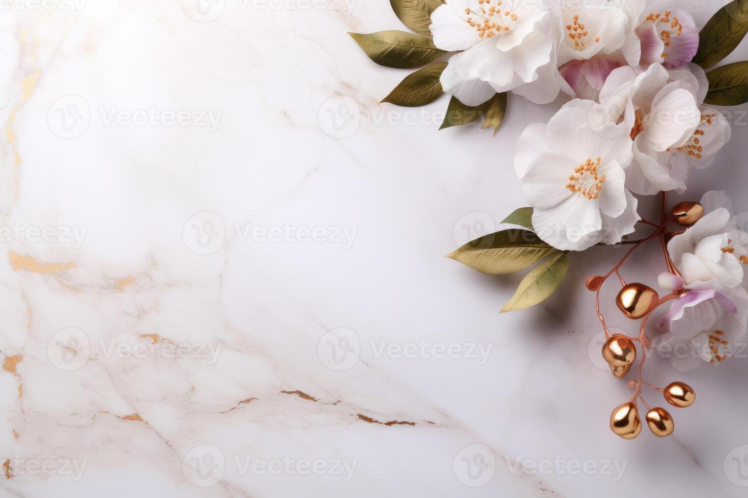 AI generated marble background with flower frame photo