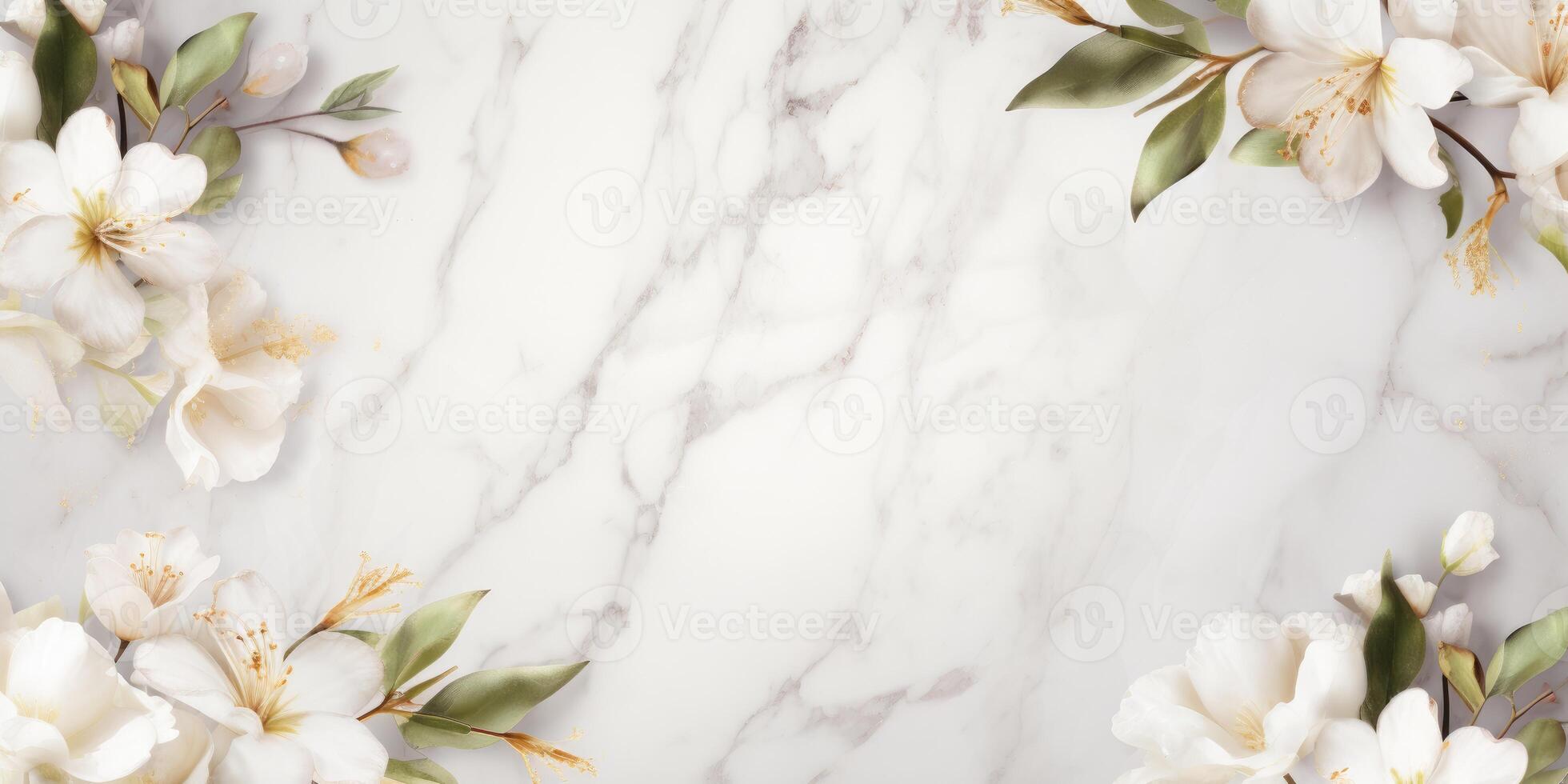 AI generated marble background with flower frame photo