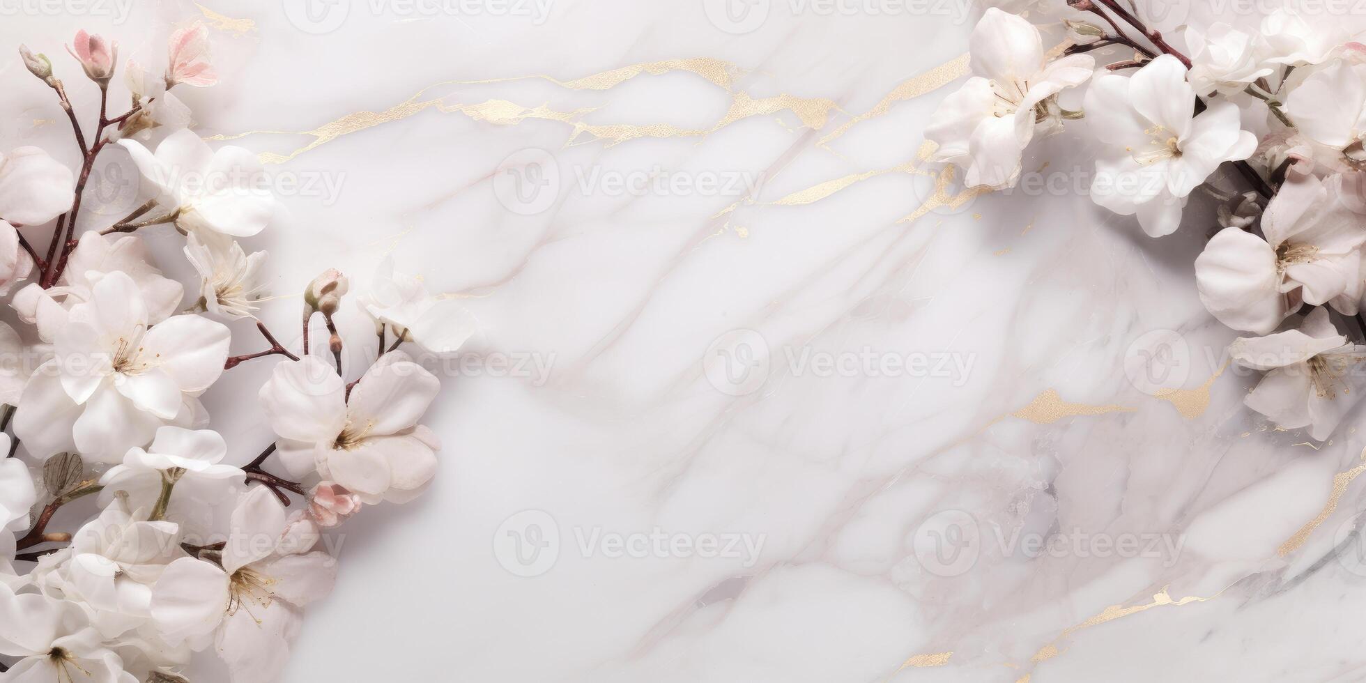 AI generated marble background with flower frame photo