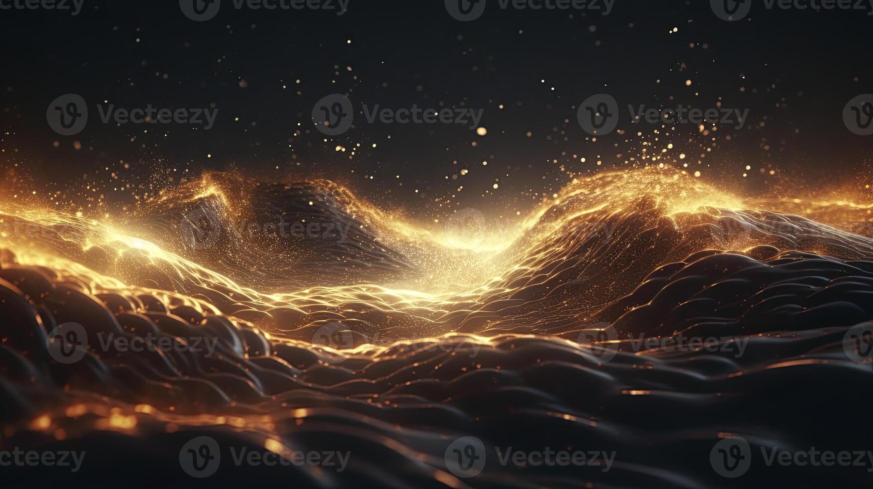 AI generated Wave of bright particles. dark vibes, Sound and music visualization. 3d render illustration. photo