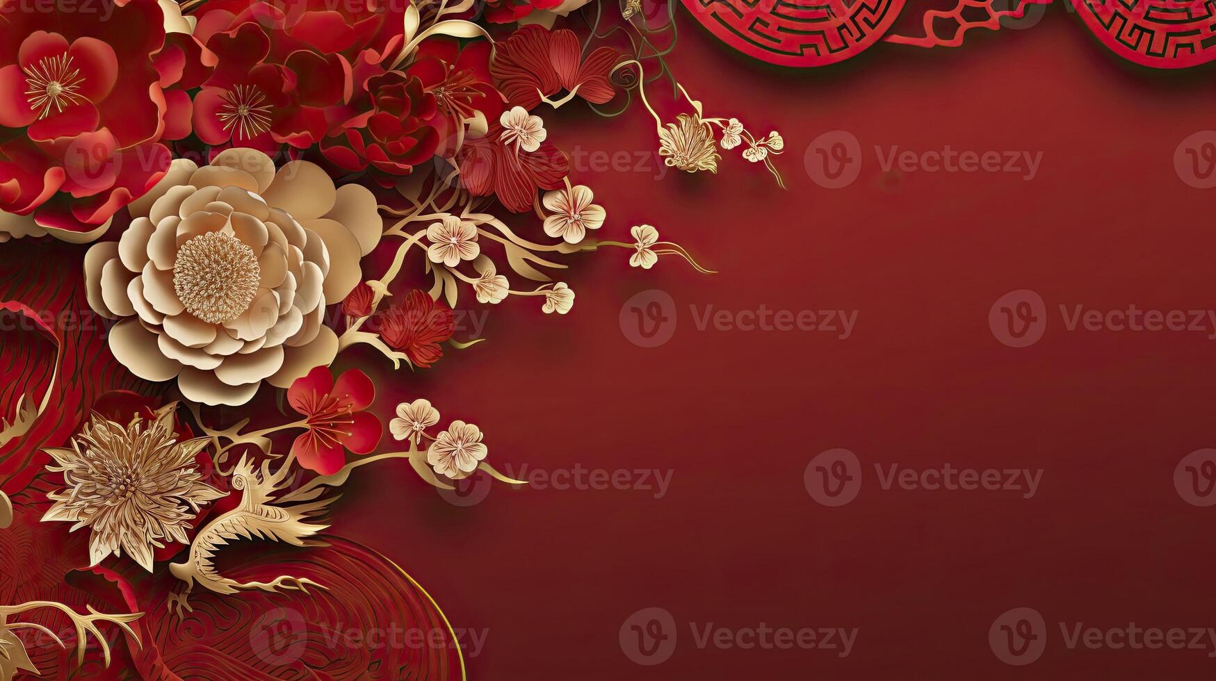 AI generated Paper cut art flower decoration for Chinese New Year background photo