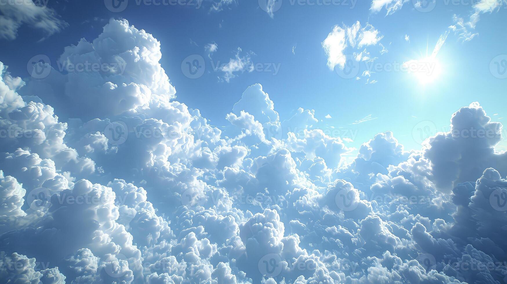 AI generated a clear blue sky scene with a trail of wispy Cirrus clouds and fine grains. photo