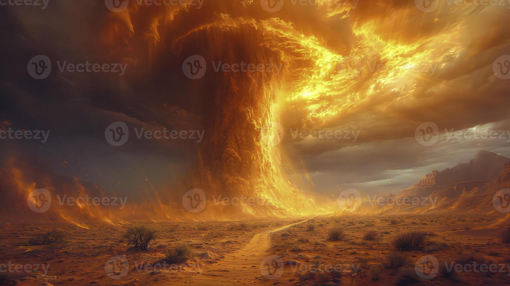 AI generated a sand tornado in the afternoon with the appearance of billowing Haboob clouds photo