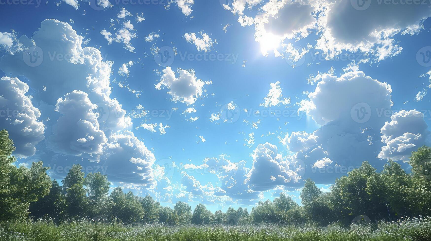 AI generated a clear blue sky scene with a trail of wispy Cirrus clouds and fine grains. photo