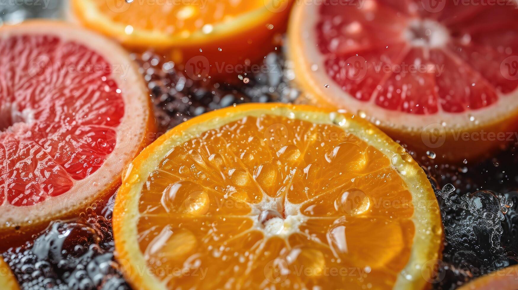 AI generated Pile of fresh citrus slices background. photo