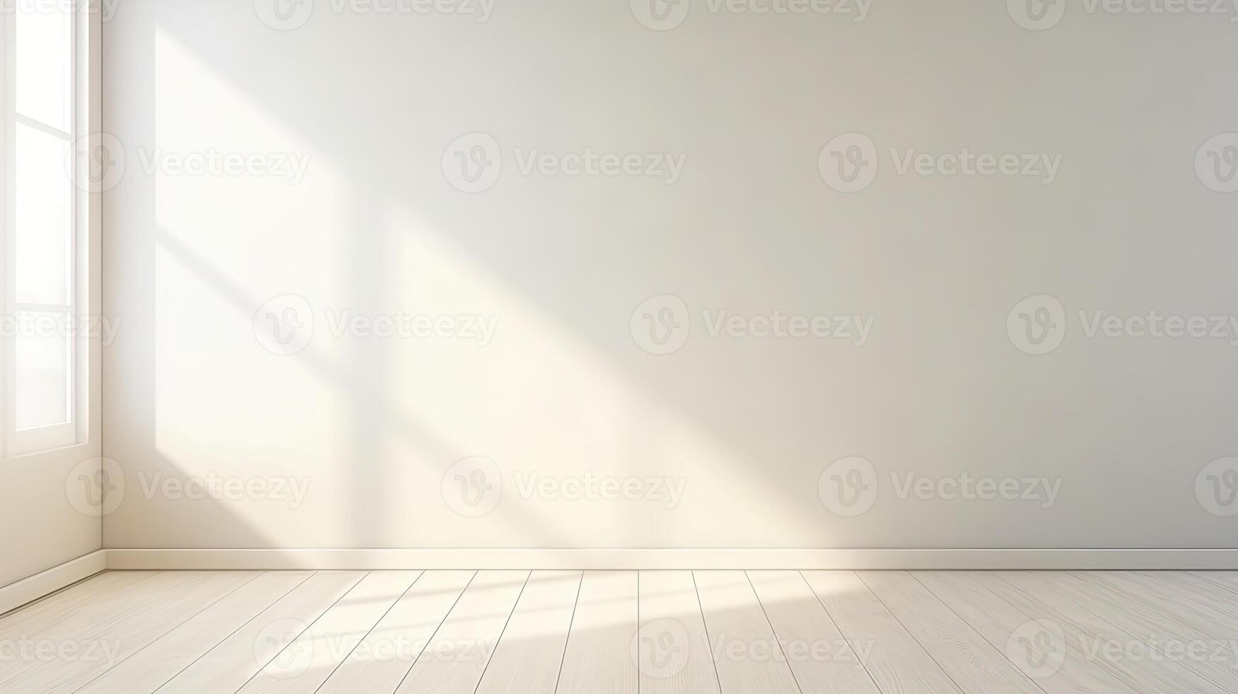 AI generated Realistic and minimalist blurred natural light windows, shadow overlay on wall paper texture, abstract background. Minimal abstract light white background for product presentation. photo