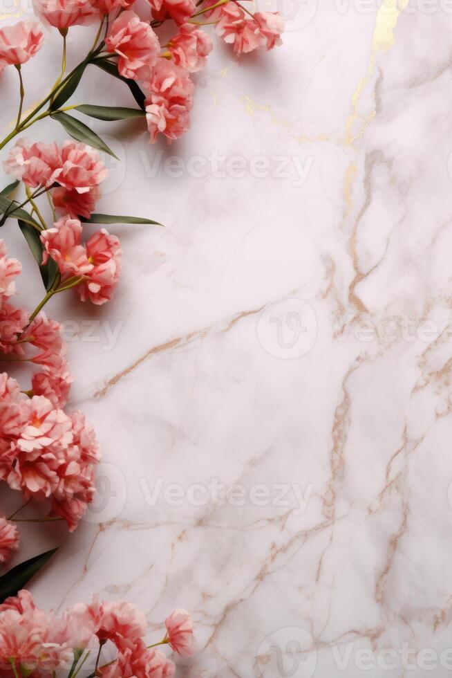 AI generated marble background with flower frame photo