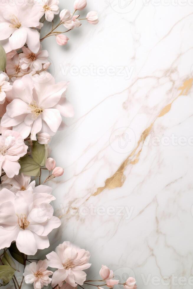 AI generated marble background with flower frame photo