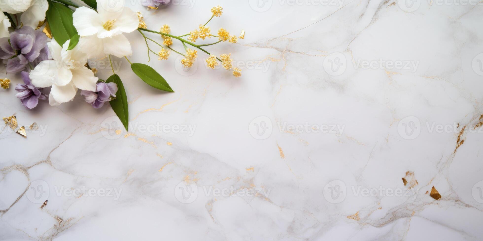 AI generated marble background with flower frame photo