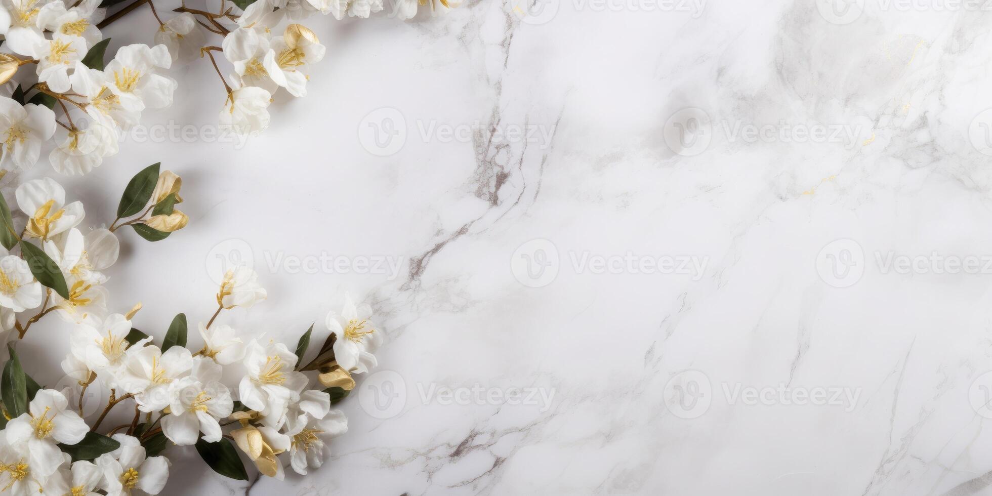 AI generated marble background with flower frame photo