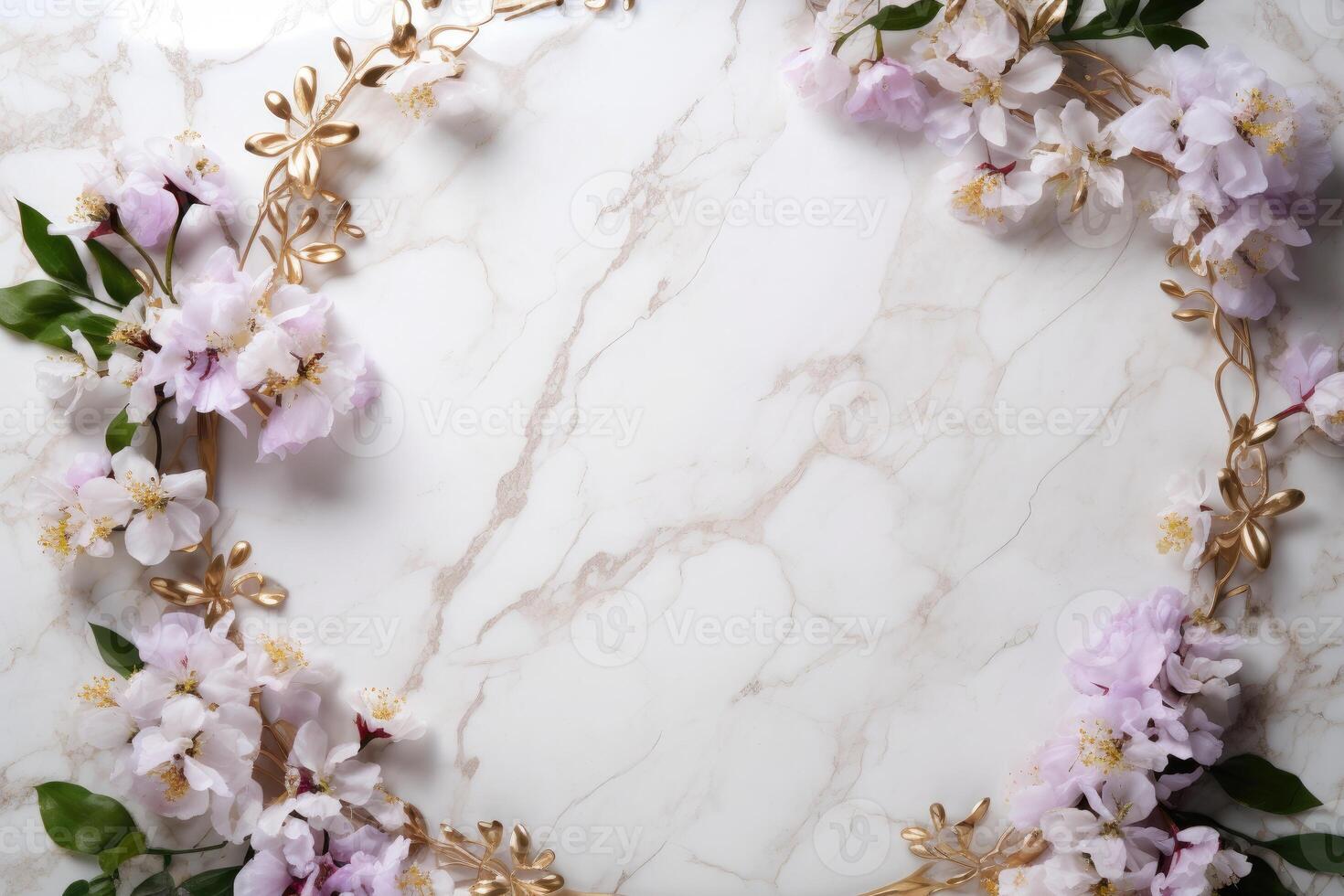 AI generated marble background with flower frame photo