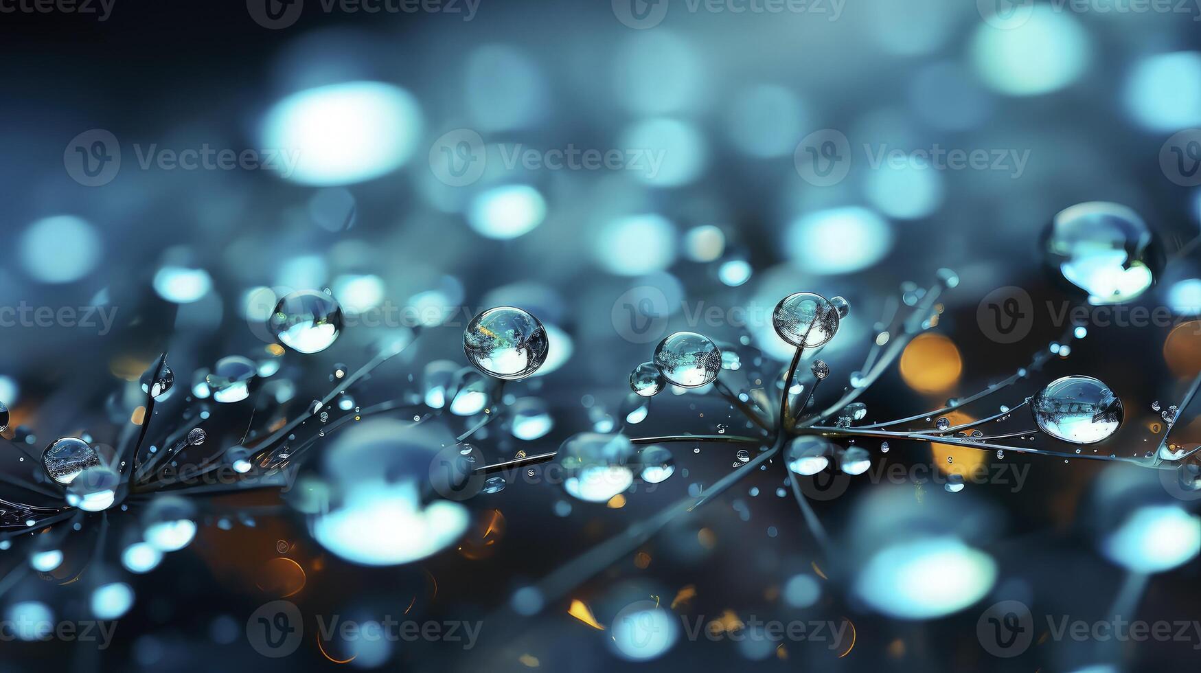 AI generated Raindrops close up. looks wet and fresh. bokeh background. photo