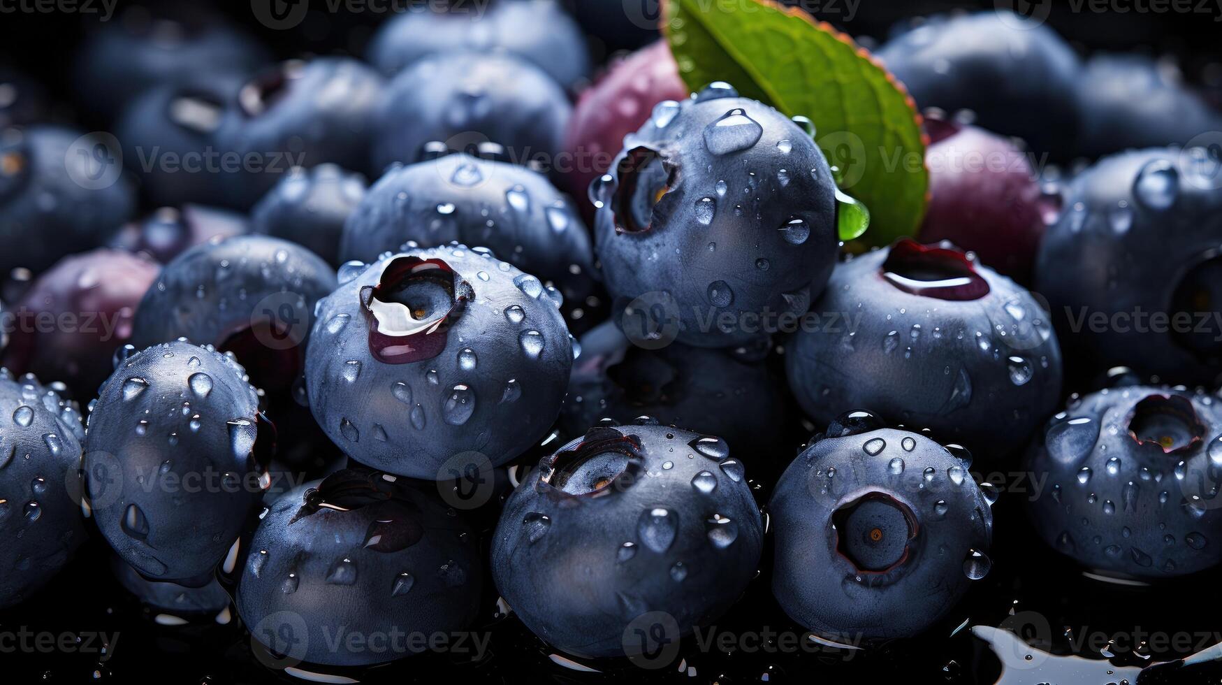 AI generated Pile of fresh blueberries background. photo