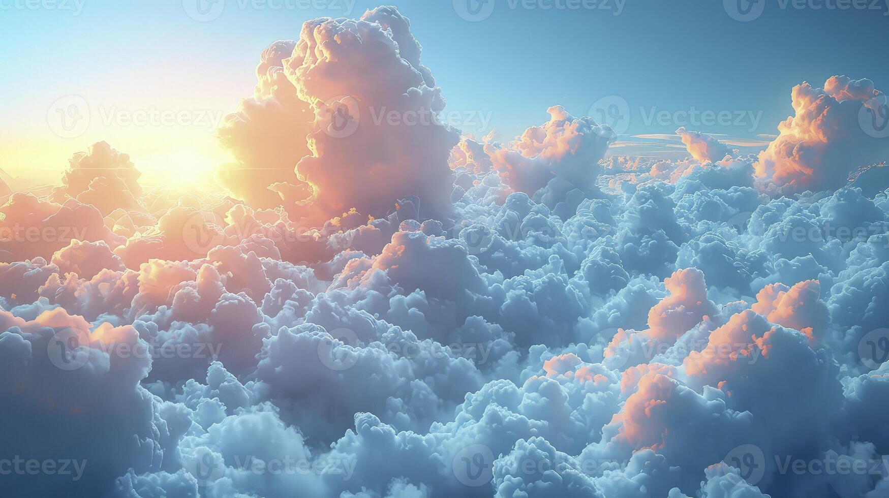 AI generated Picture a sky decorated with white, fluffy Cumulus clouds, creating a look full of warmth and shade. photo
