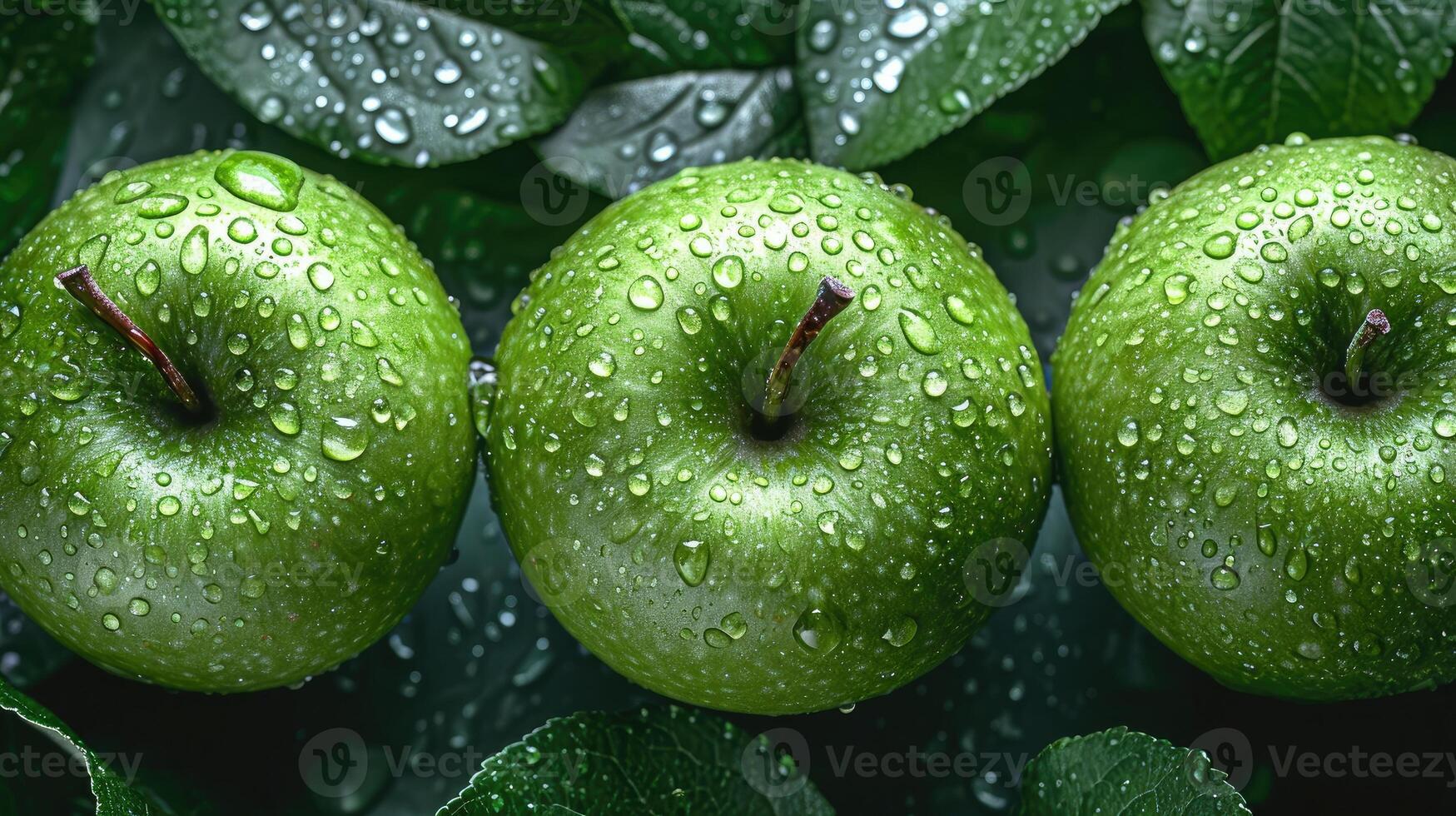 AI generated Green apple fruit background with a feel of freshness. photo