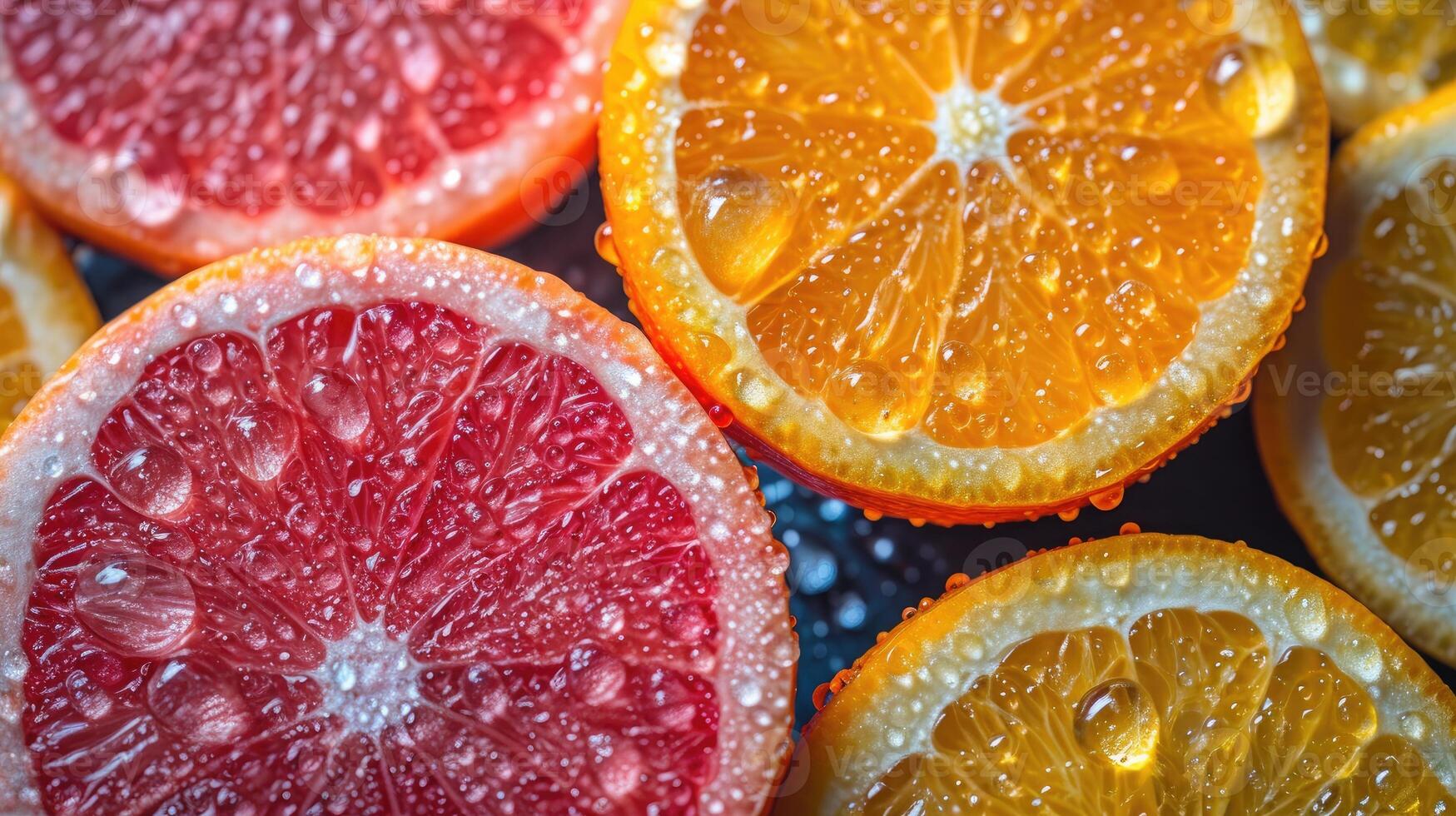 AI generated Pile of fresh citrus slices background. photo