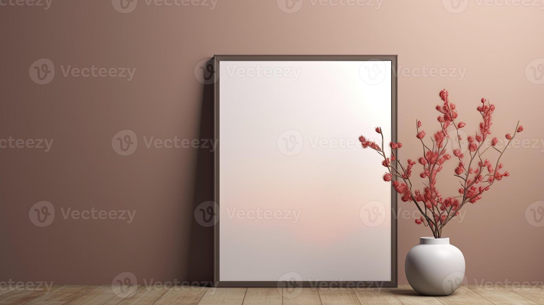 AI generated Mockup poster frame close up with blank white frame,3d render elegant atmospheric photo
