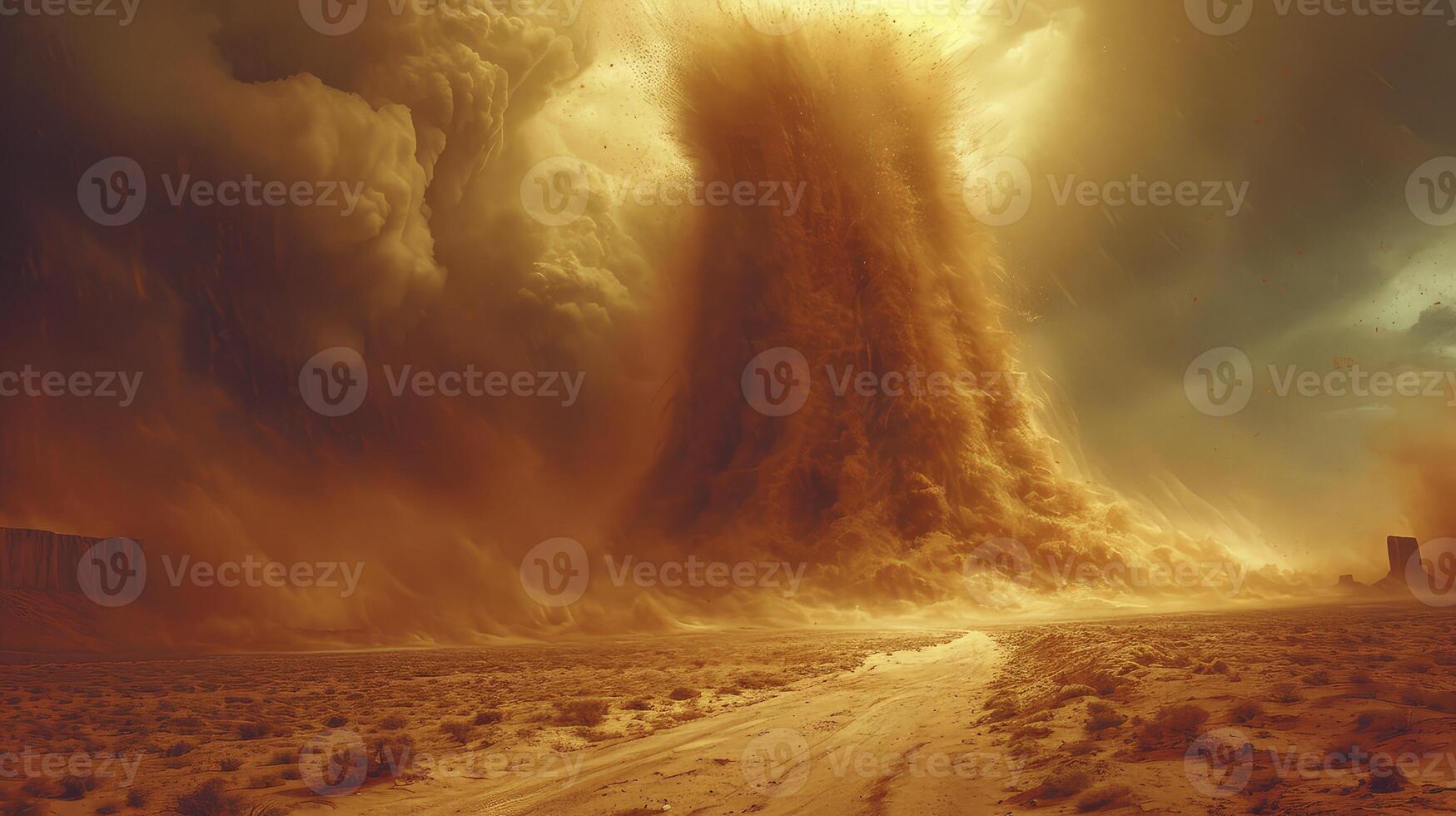 AI generated a sand tornado in the afternoon with the appearance of billowing Haboob clouds photo