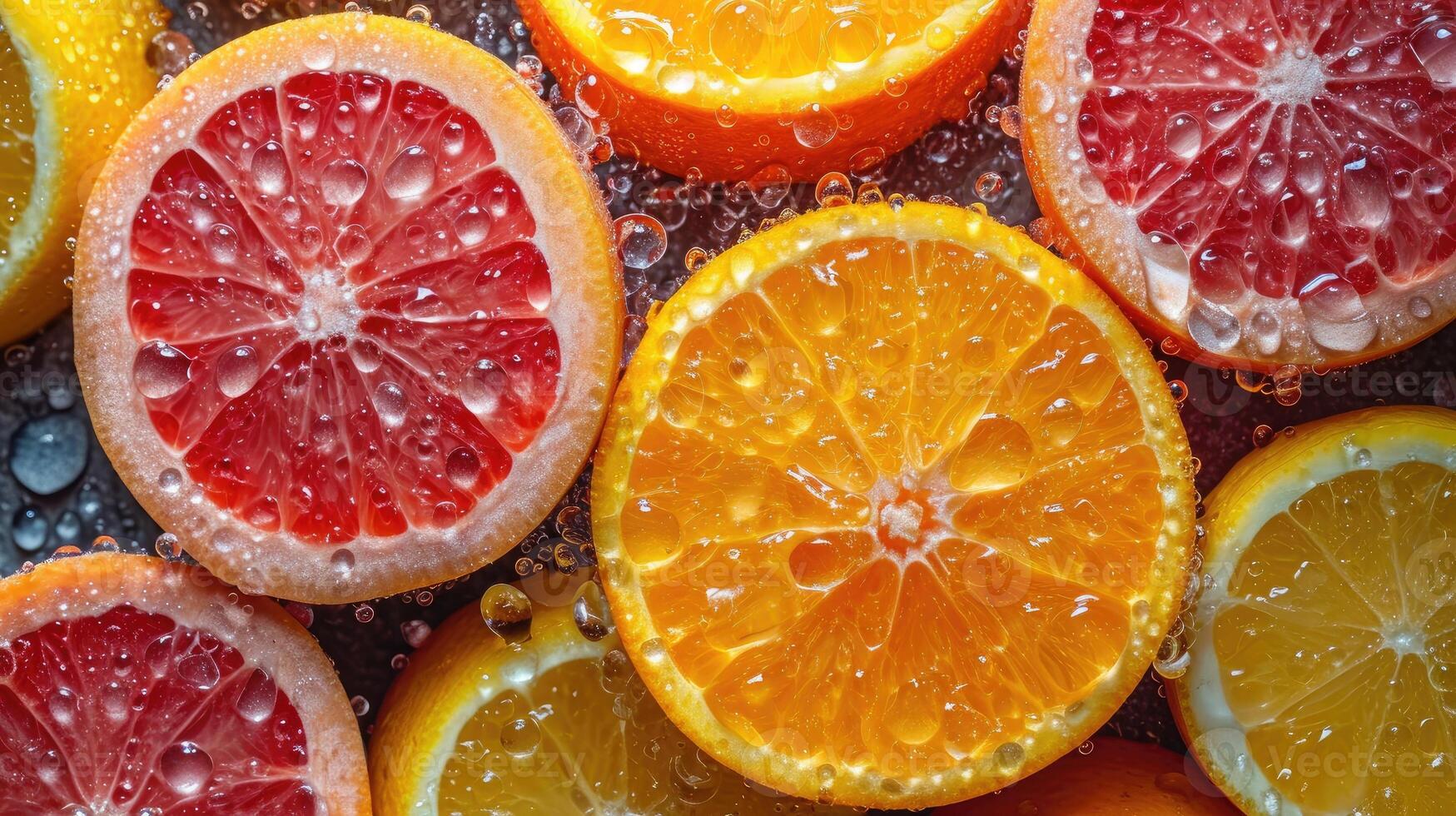 AI generated Pile of fresh citrus slices background. photo