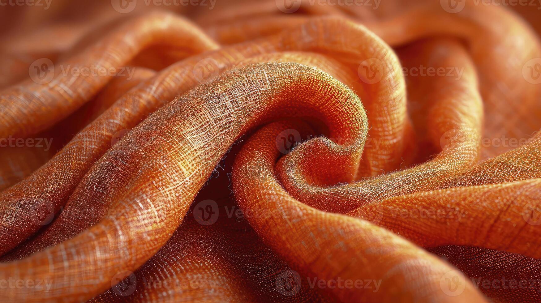 AI generated Spiral orange silk fabric background. The red cloth texture is very realistic and detailed. photo