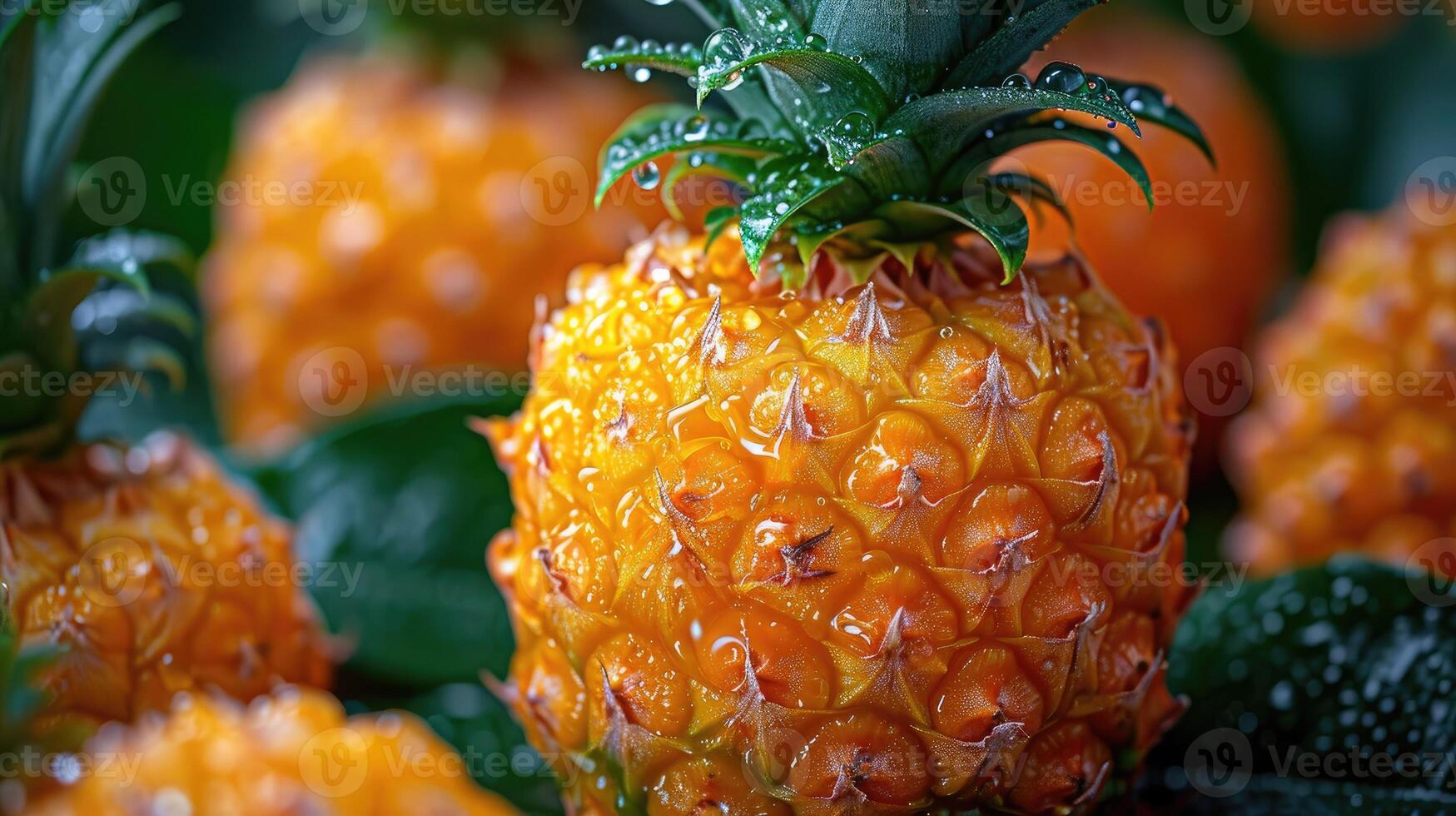 AI generated Tropical Pineapple Paradise - a background showcasing a tropical paradise with a pineapple, capturing the exotic and vibrant essence of the fruit wet with water droplet. photo