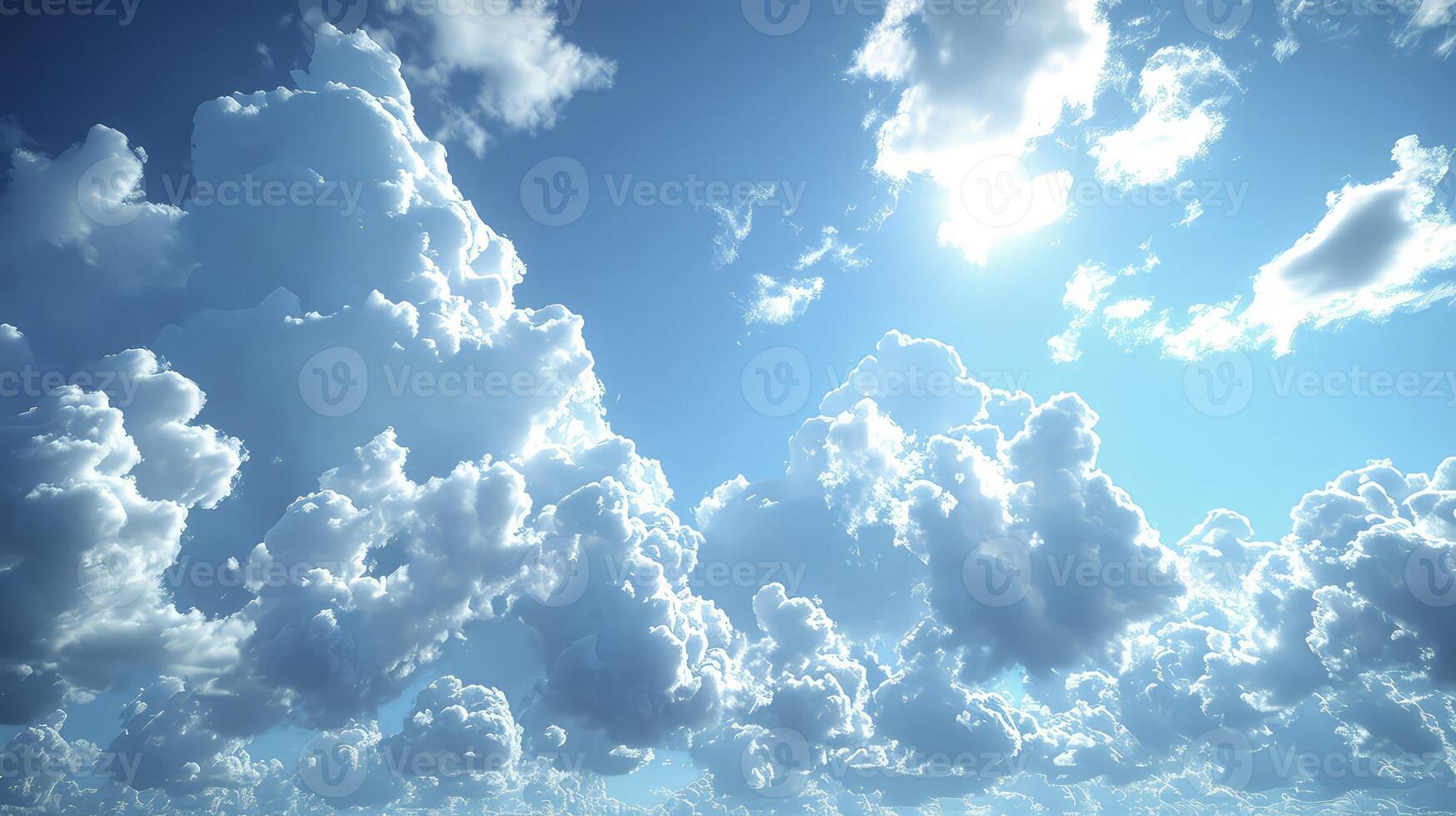 AI generated a clear blue sky scene with a trail of wispy Cirrus clouds and fine grains. photo