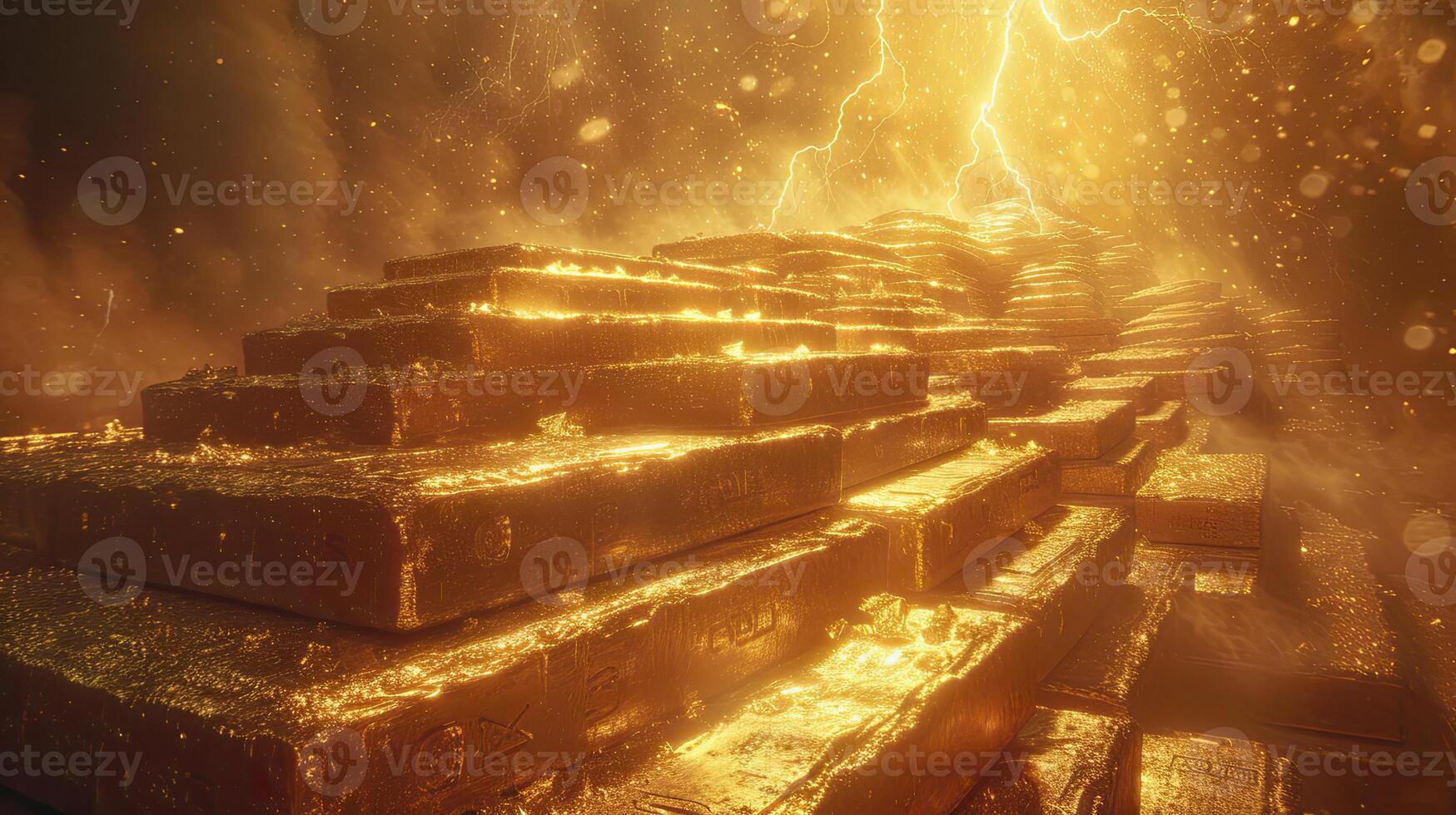AI generated Pile of shiny gold bars. photo