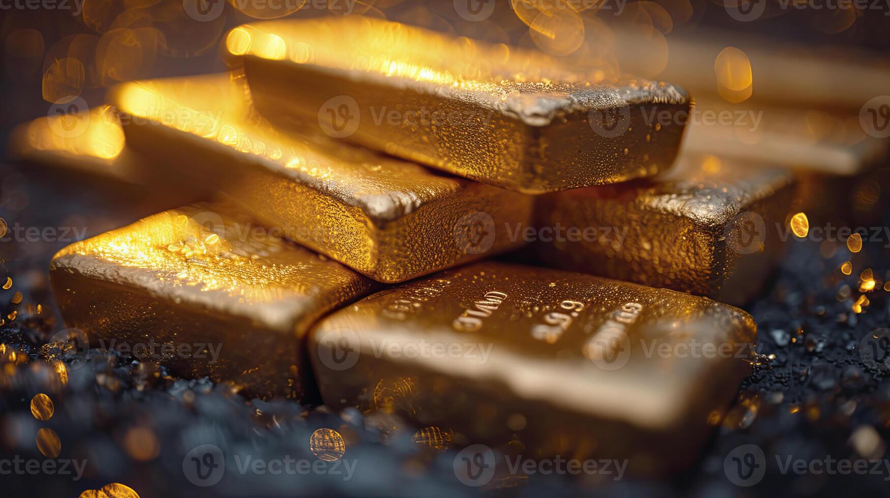 AI generated Pile of shiny gold bars. photo