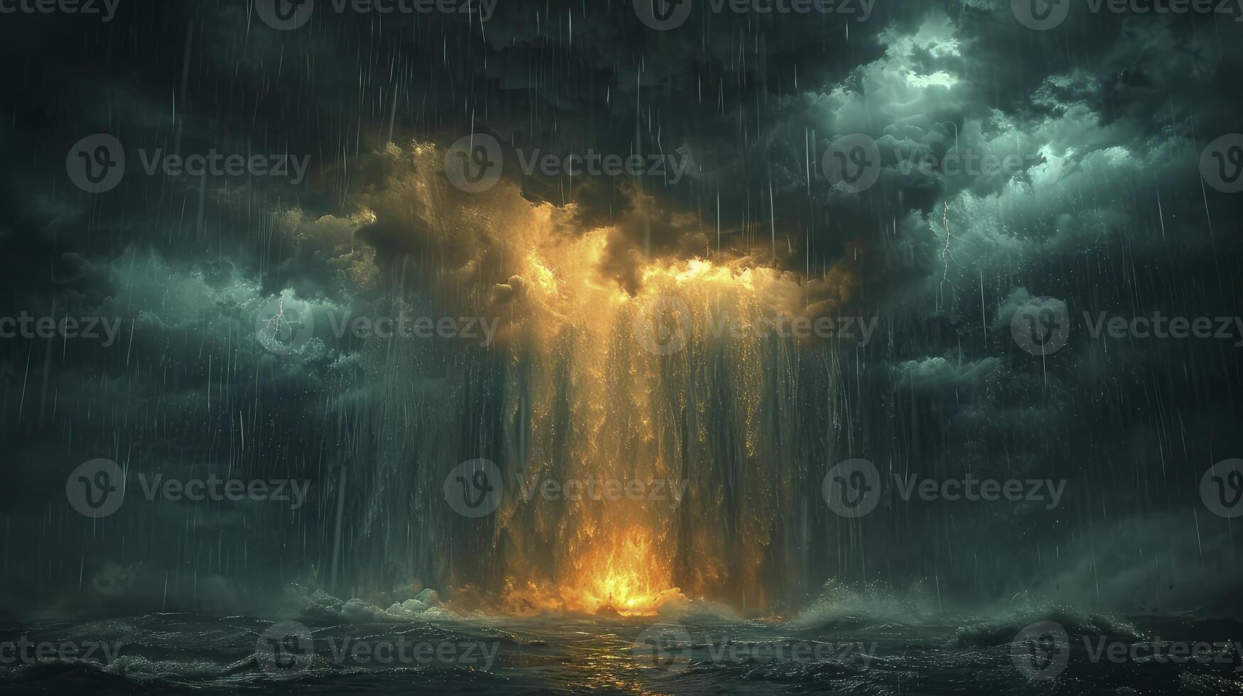 AI generated the sky was dark with pouring rain, accompanied by Nimbostratus clouds that covered the entire sky. photo