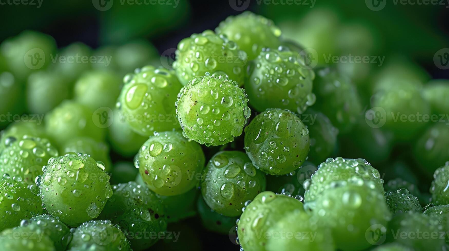 AI generated A cluster of fresh green grapes, an artistic arrangement for aesthetic appeal. Grapes background. photo