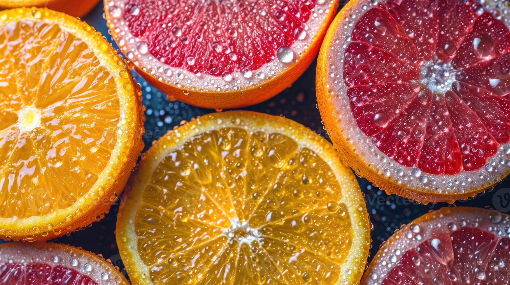 AI generated Pile of fresh citrus slices background. photo