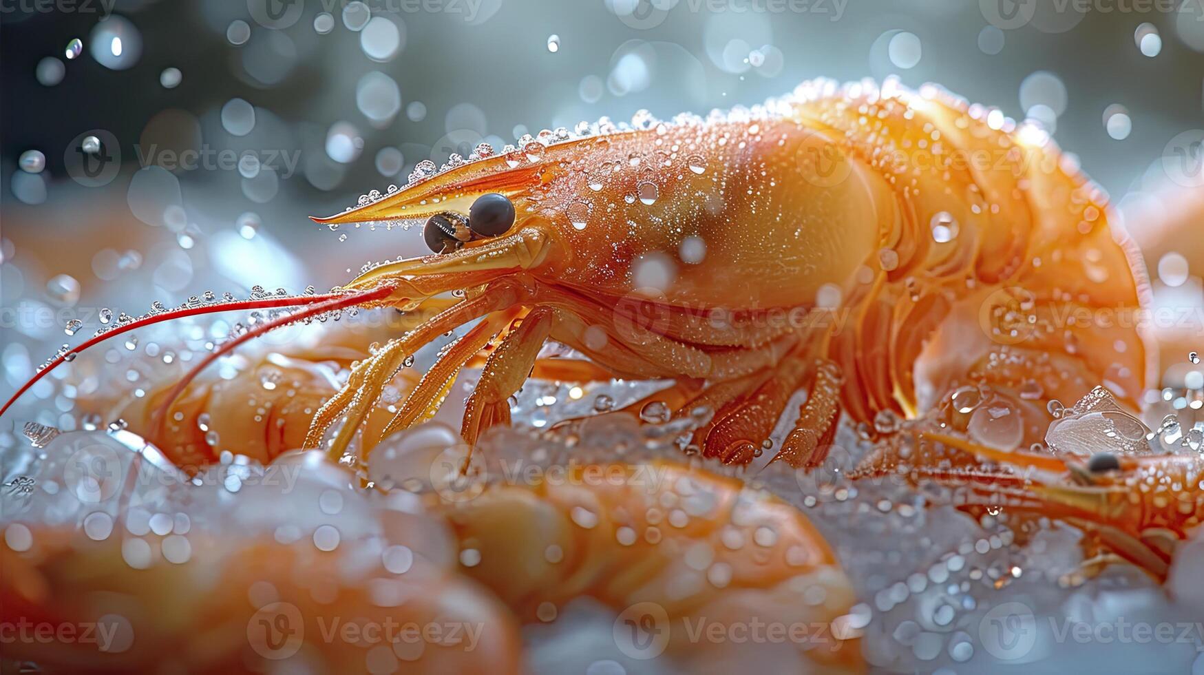AI generated Succulent frozen shrimp. the freshness of the shrimp close up view. seafood photography. photo