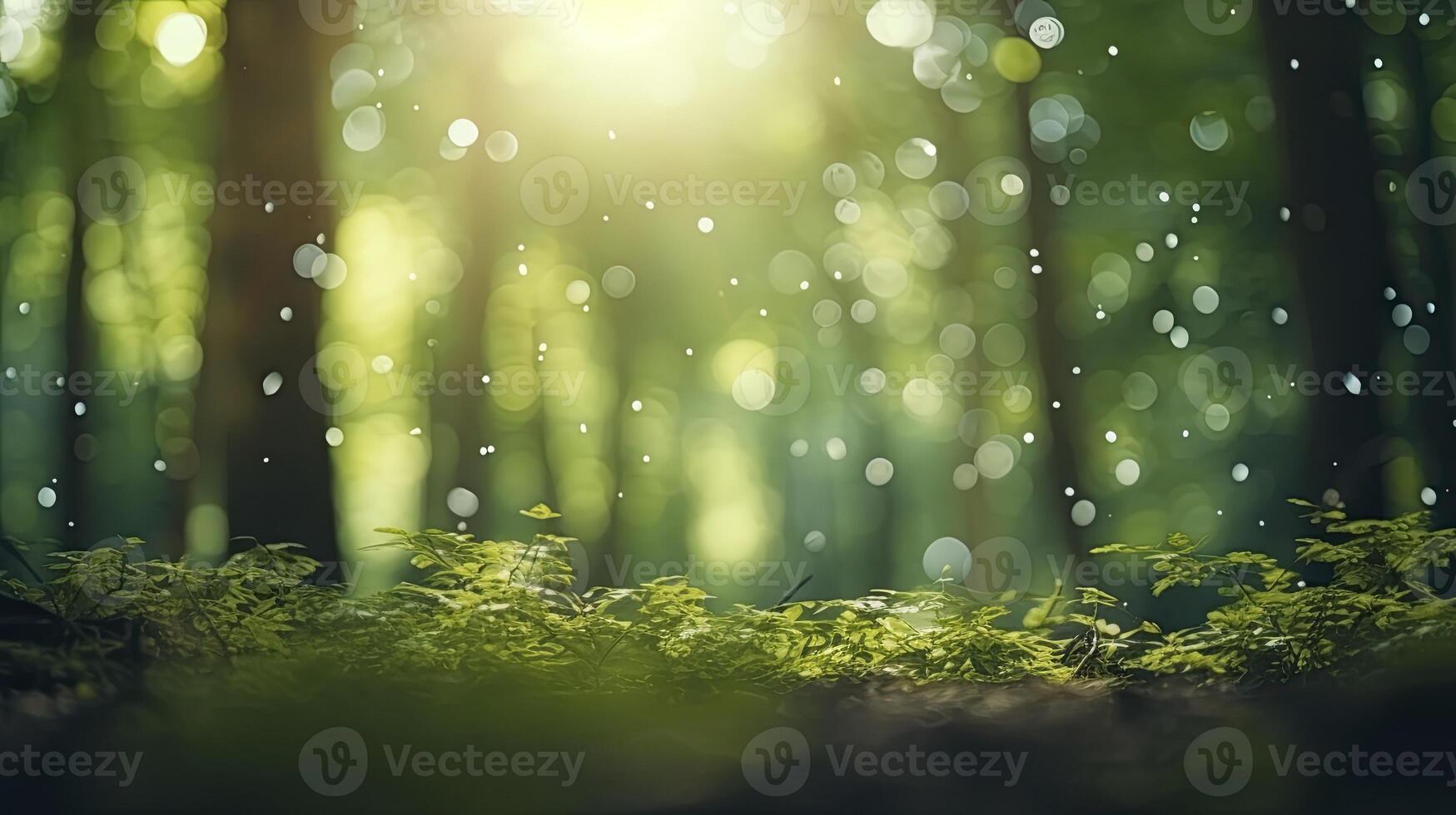 AI generated bokeh forest background, image angle from below, photo