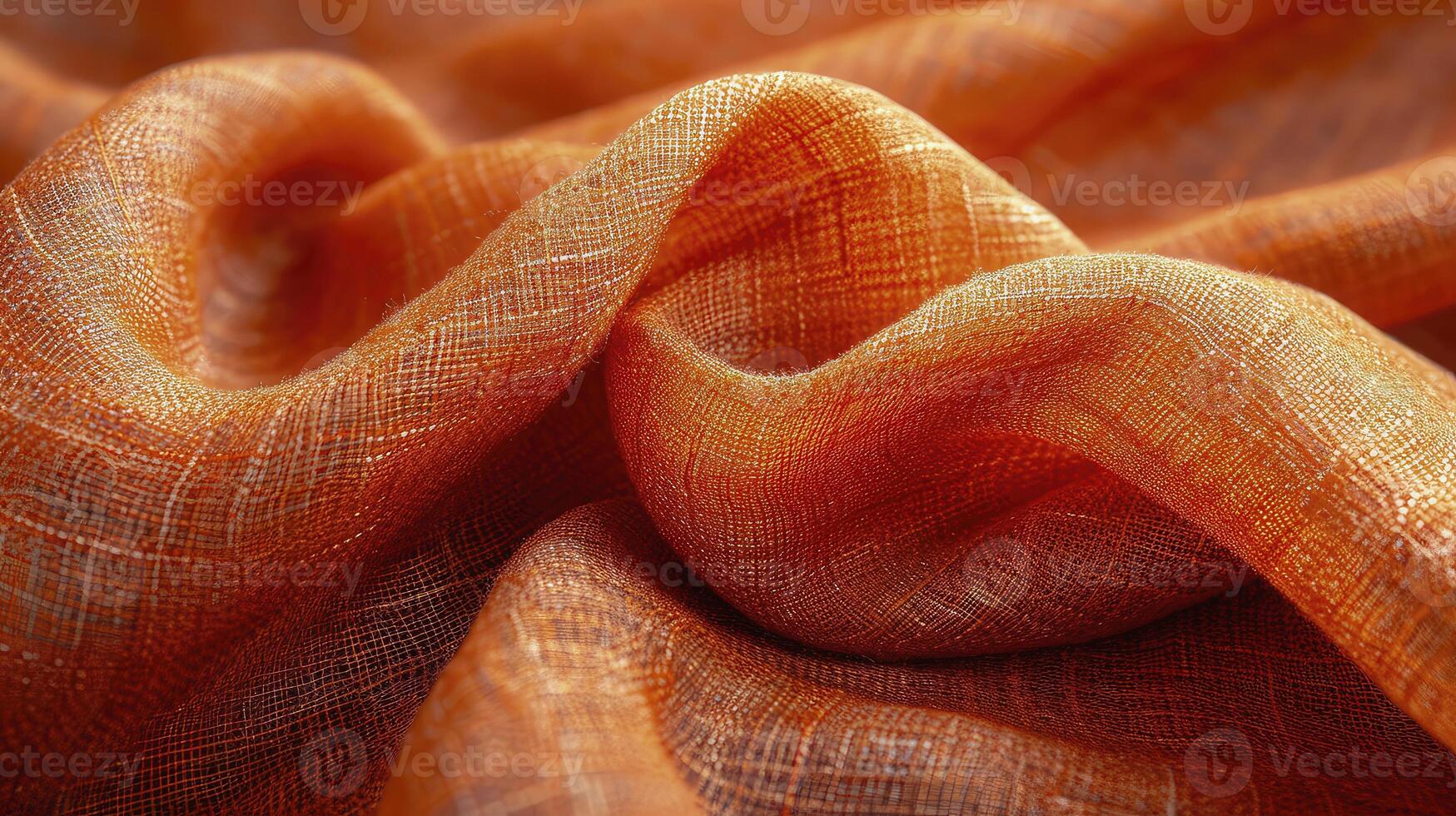 AI generated Spiral orange silk fabric background. The red cloth texture is very realistic and detailed. photo