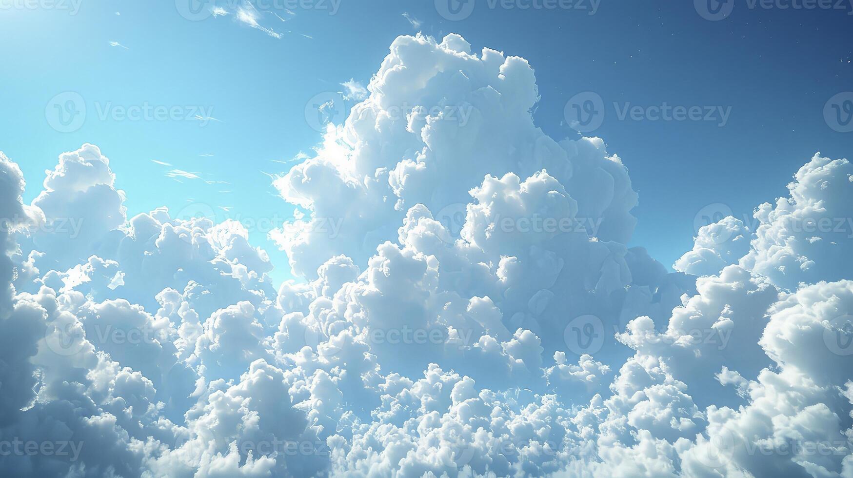 AI generated a clear blue sky scene with a trail of wispy Cirrus clouds and fine grains. photo