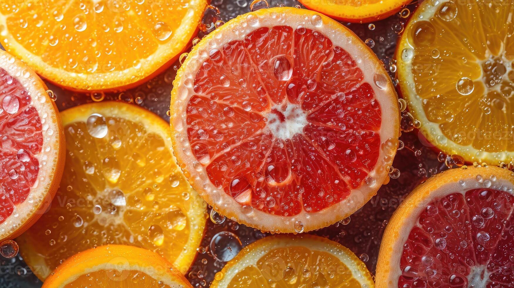 AI generated Pile of fresh citrus slices background. photo