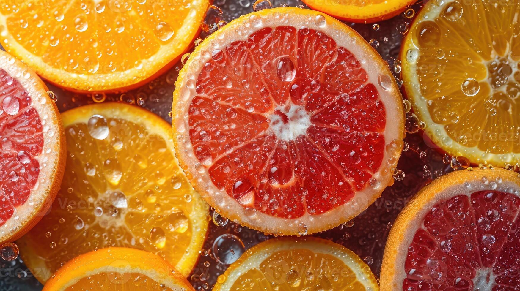 AI generated Pile of fresh citrus slices background. photo