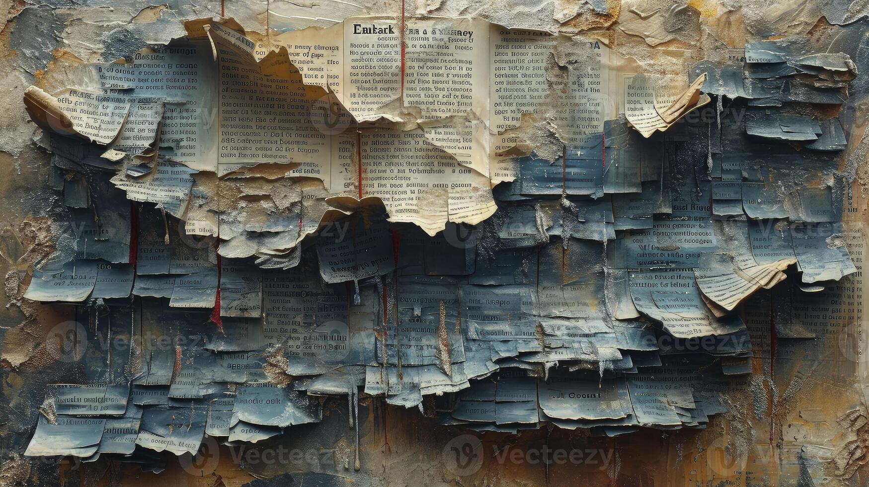 AI generated Pile of old parchment paper and vintage texture background of old damaged books. photo