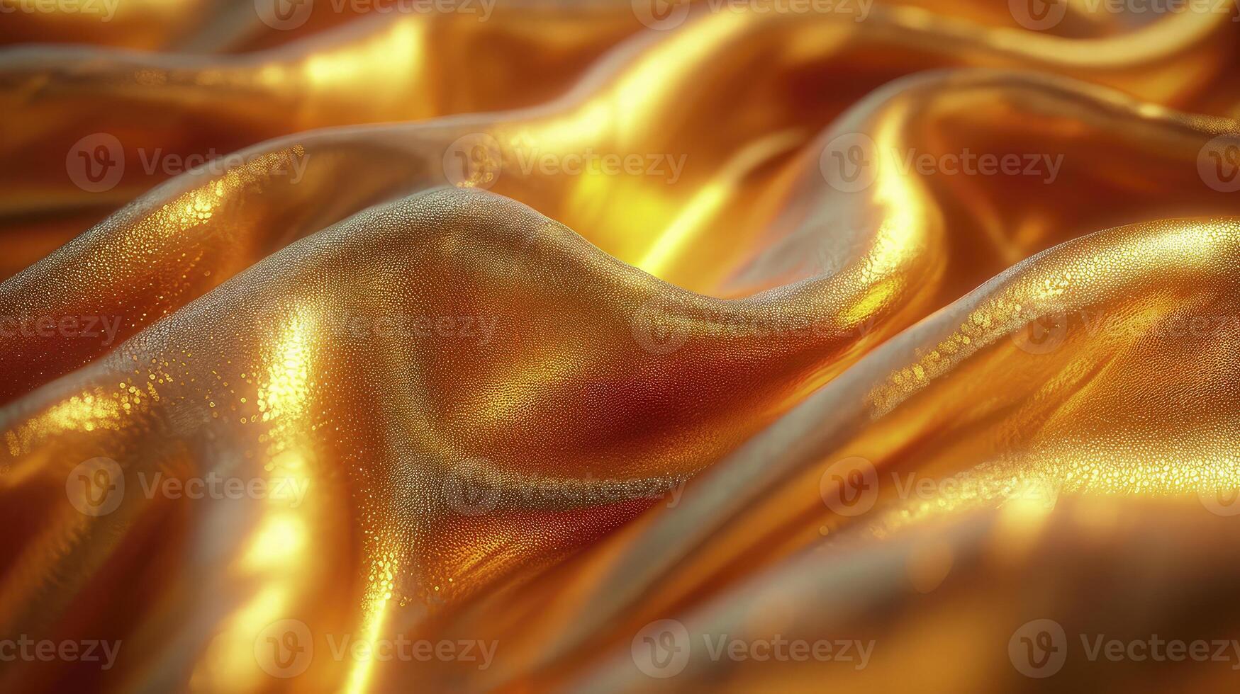 AI generated Golden silk fabric background. The luxurious fabric textured is very realistic and detailed. photo