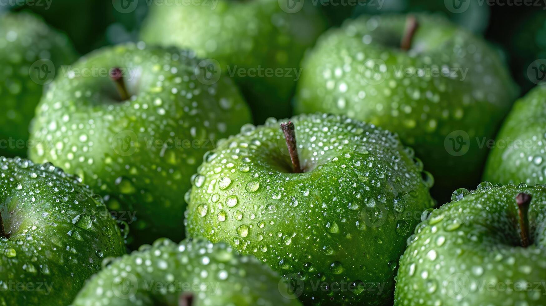 AI generated Green apple fruit background with a feel of freshness. photo